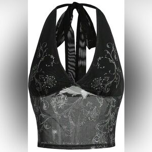 Black Mesh Halter Top